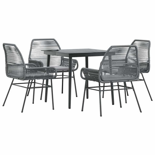 5-tlg. Garten-Essgruppe mit Kissen Grau Poly Rattan Glas