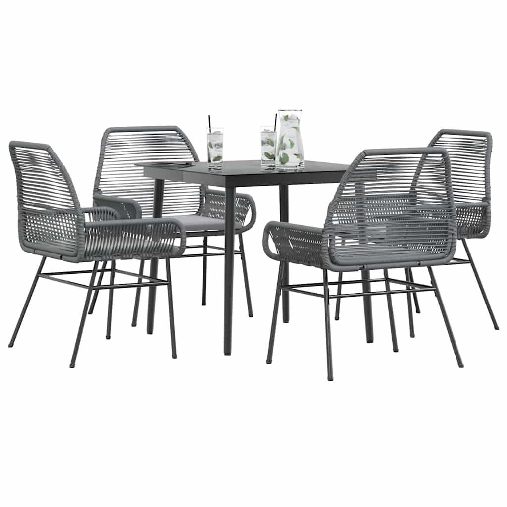 5-tlg. Garten-Essgruppe mit Kissen Grau Poly Rattan Glas