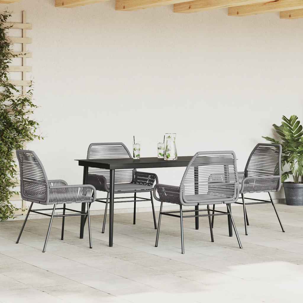5-tlg. Garten-Essgruppe mit Kissen Grau Poly Rattan Glas
