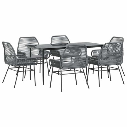 7-tlg. Garten-Essgruppe mit Kissen Grau Poly Rattan Glas