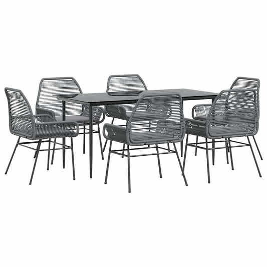 7-tlg. Garten-Essgruppe mit Kissen Grau Poly Rattan Glas