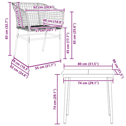 3-teiliges Garten-Esszimmer-Set Braunes Polyrattanglas