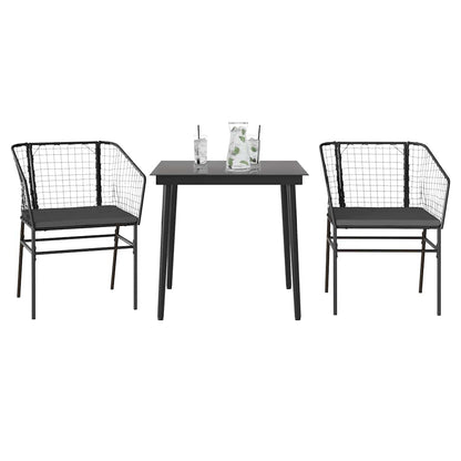 3-tlg. Garten-Essgruppe mit Kissen Schwarz Poly Rattan Glas