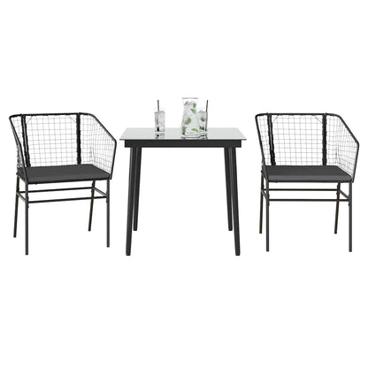 3-tlg. Garten-Essgruppe mit Kissen Schwarz Poly Rattan Glas