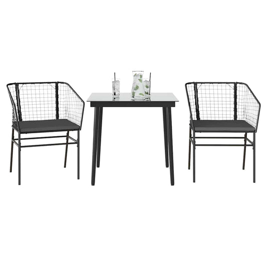 3-tlg. Garten-Essgruppe mit Kissen Schwarz Poly Rattan Glas