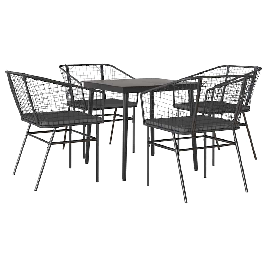 5-tlg. Garten-Essgruppe mit Kissen Schwarz Poly Rattan Glas