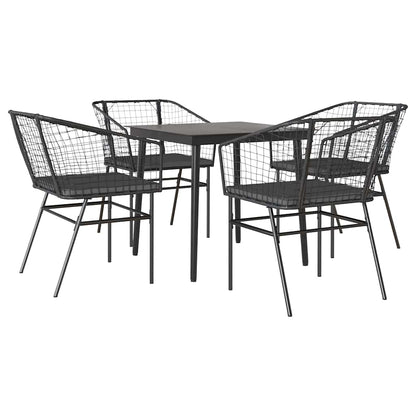 5-tlg. Garten-Essgruppe mit Kissen Schwarz Poly Rattan Glas