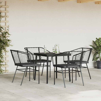 5-tlg. Garten-Essgruppe mit Kissen Schwarz Poly Rattan Glas
