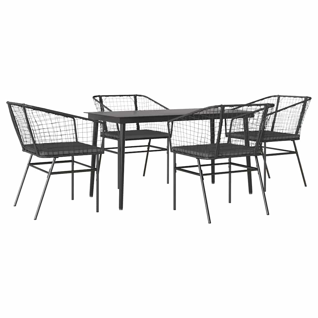 5-tlg. Garten-Essgruppe mit Kissen Schwarz Poly Rattan Glas