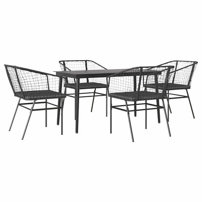5-tlg. Garten-Essgruppe mit Kissen Schwarz Poly Rattan Glas