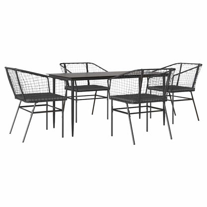 5-tlg. Garten-Essgruppe mit Kissen Schwarz Poly Rattan Glas