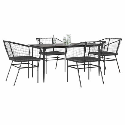 5-tlg. Garten-Essgruppe mit Kissen Schwarz Poly Rattan Glas