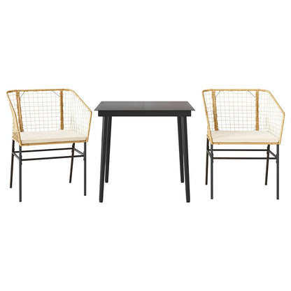 3-tlg. Garten-Essgruppe mit Kissen Braun Poly Rattan Glas