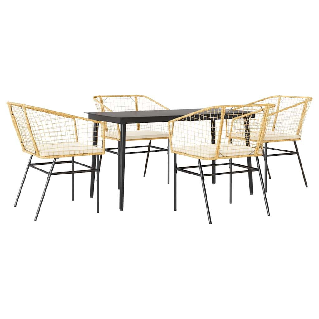 5-tlg. Garten-Essgruppe mit Kissen Braun Poly Rattan Glas
