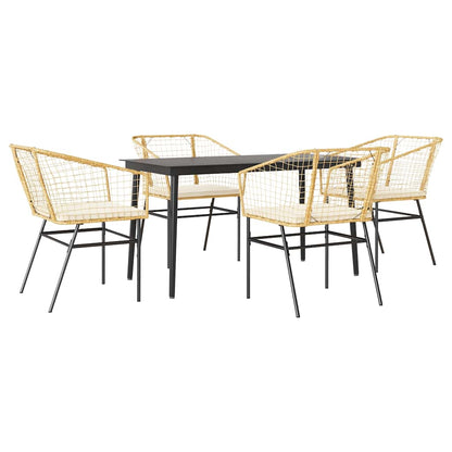 5-tlg. Garten-Essgruppe mit Kissen Braun Poly Rattan Glas