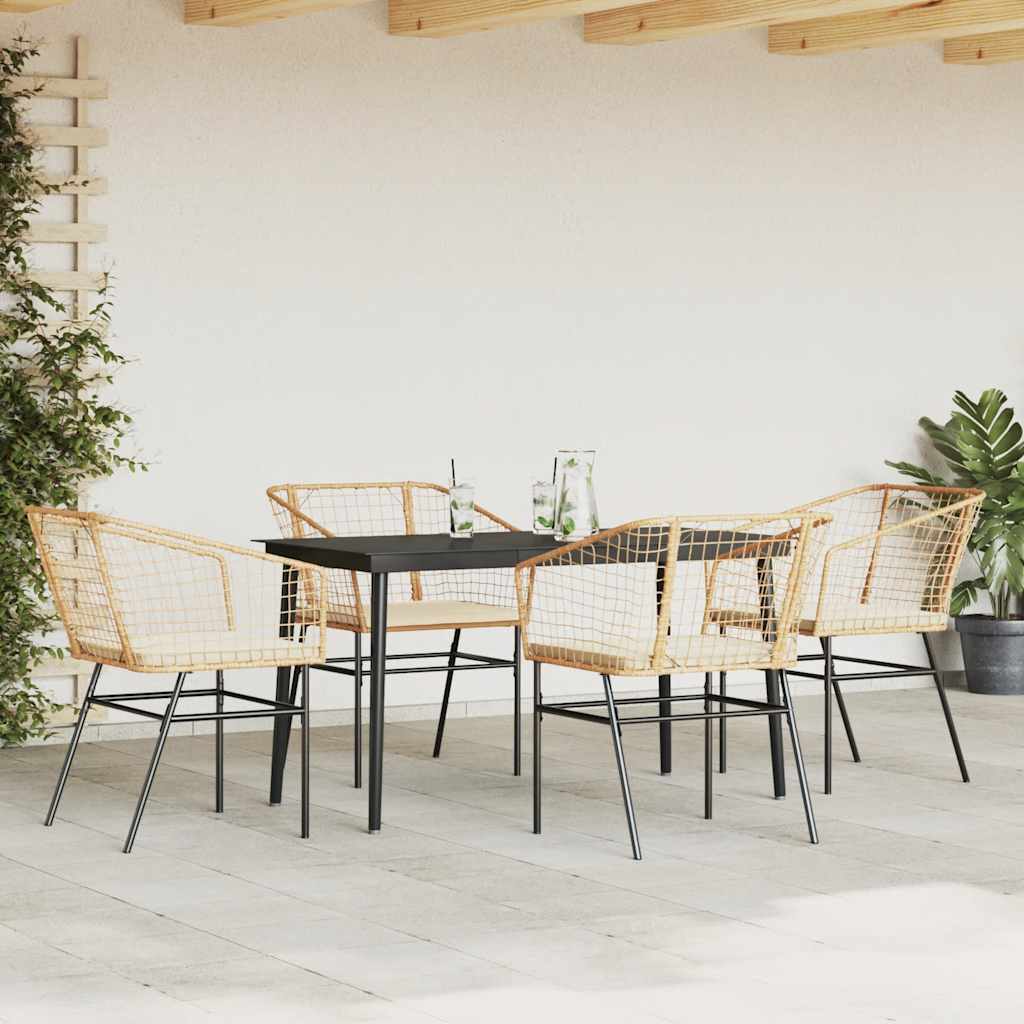 5-tlg. Garten-Essgruppe mit Kissen Braun Poly Rattan Glas