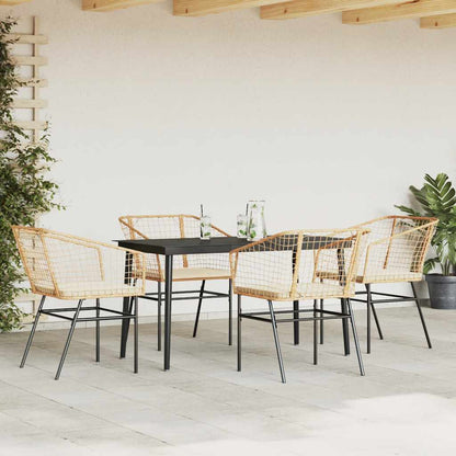 5-tlg. Garten-Essgruppe mit Kissen Braun Poly Rattan Glas