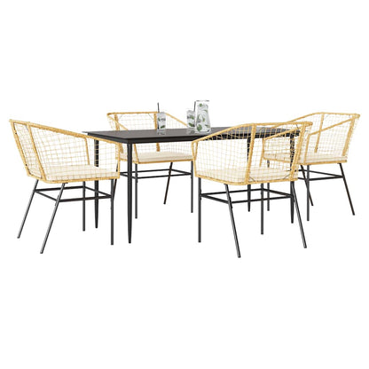 5-tlg. Garten-Essgruppe mit Kissen Braun Poly Rattan Glas