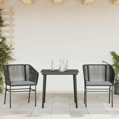 3-tlg. Garten-Essgruppe mit Kissen Schwarz Poly Rattan Glas