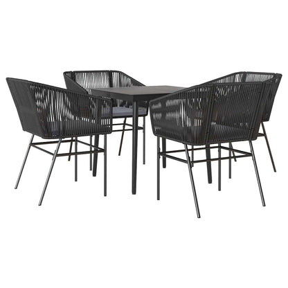 5-tlg. Garten-Essgruppe mit Kissen Schwarz Poly Rattan Glas