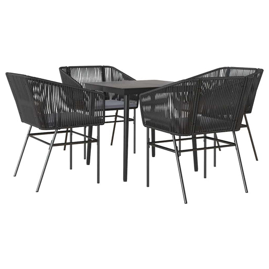 5-tlg. Garten-Essgruppe mit Kissen Schwarz Poly Rattan Glas