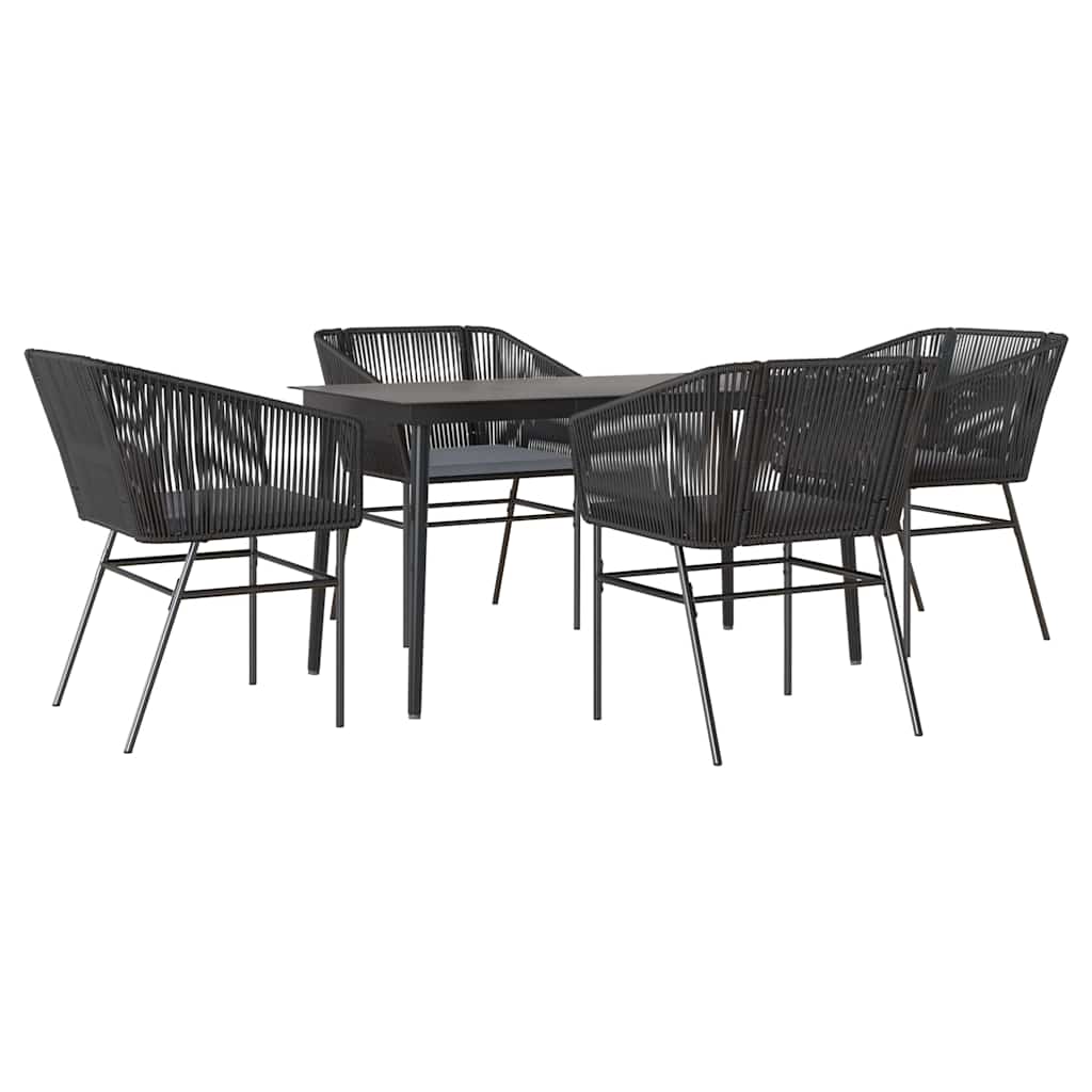5-tlg. Garten-Essgruppe mit Kissen Schwarz Poly Rattan Glas