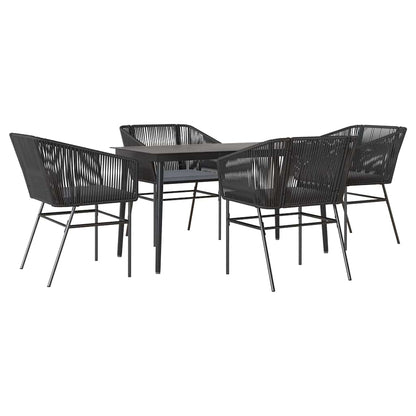 5-tlg. Garten-Essgruppe mit Kissen Schwarz Poly Rattan Glas