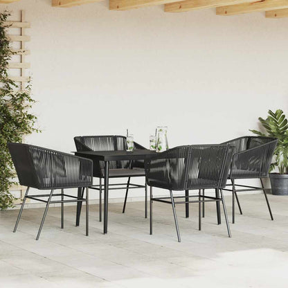 5-tlg. Garten-Essgruppe mit Kissen Schwarz Poly Rattan Glas