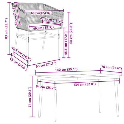 5-tlg. Garten-Essgruppe mit Kissen Schwarz Poly Rattan Glas