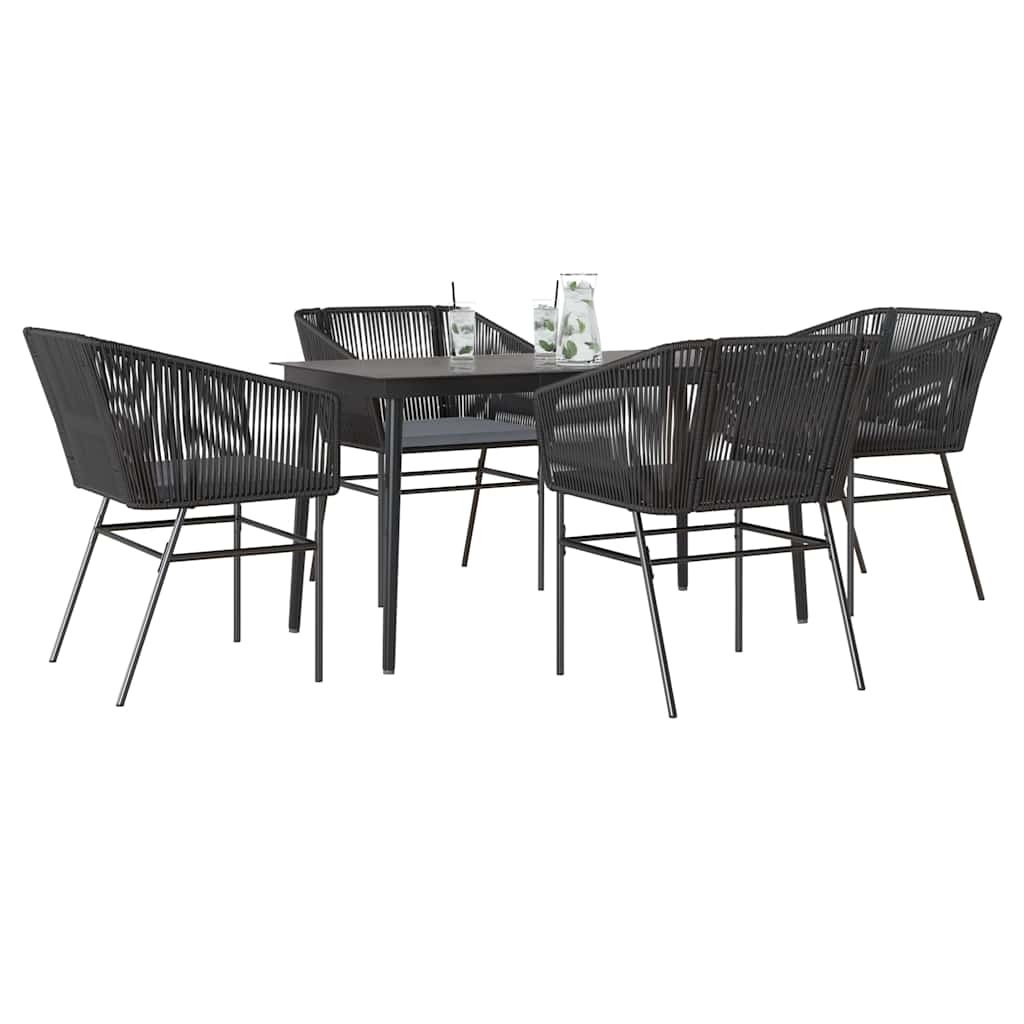 5-tlg. Garten-Essgruppe mit Kissen Schwarz Poly Rattan Glas