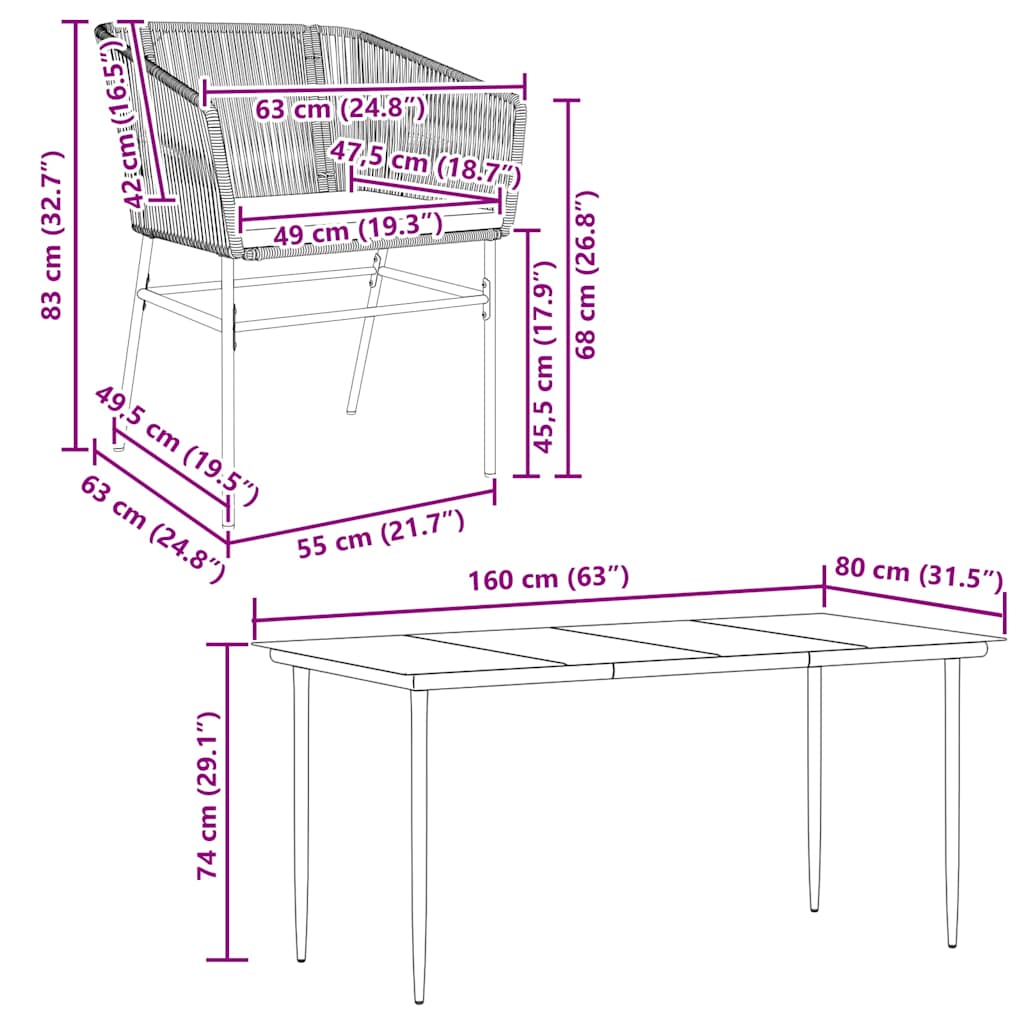 5-tlg. Garten-Essgruppe mit Kissen Schwarz Poly Rattan Glas
