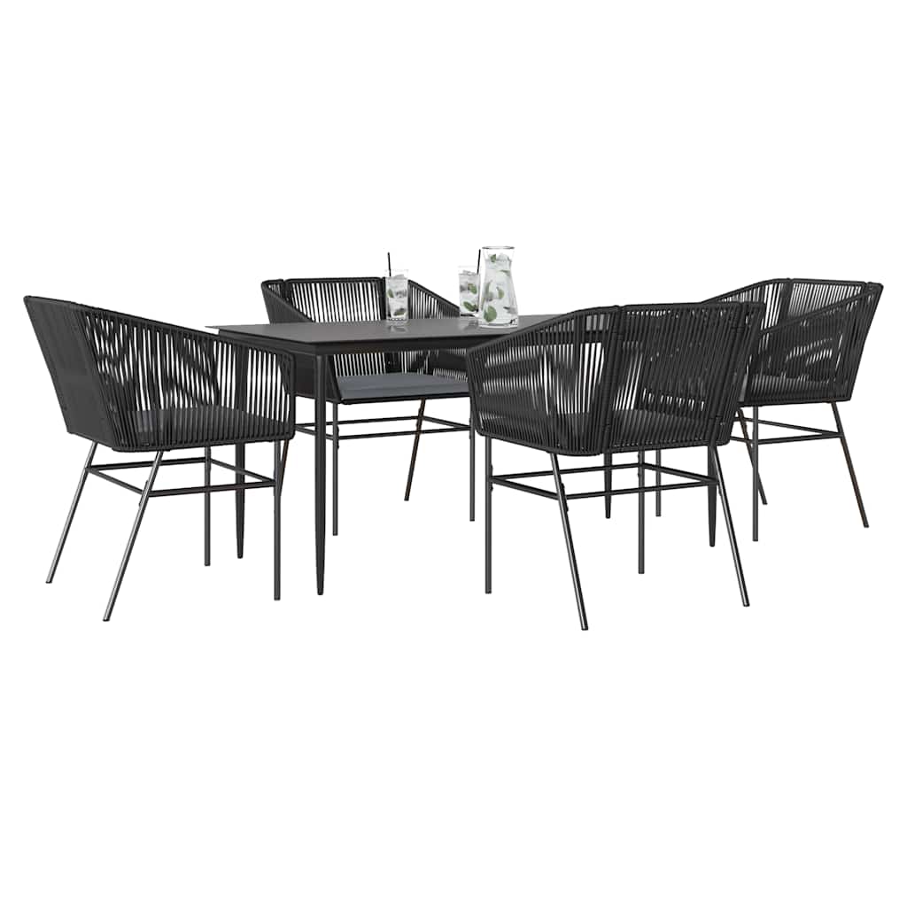 5-tlg. Garten-Essgruppe mit Kissen Schwarz Poly Rattan Glas