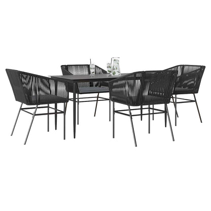 5-tlg. Garten-Essgruppe mit Kissen Schwarz Poly Rattan Glas