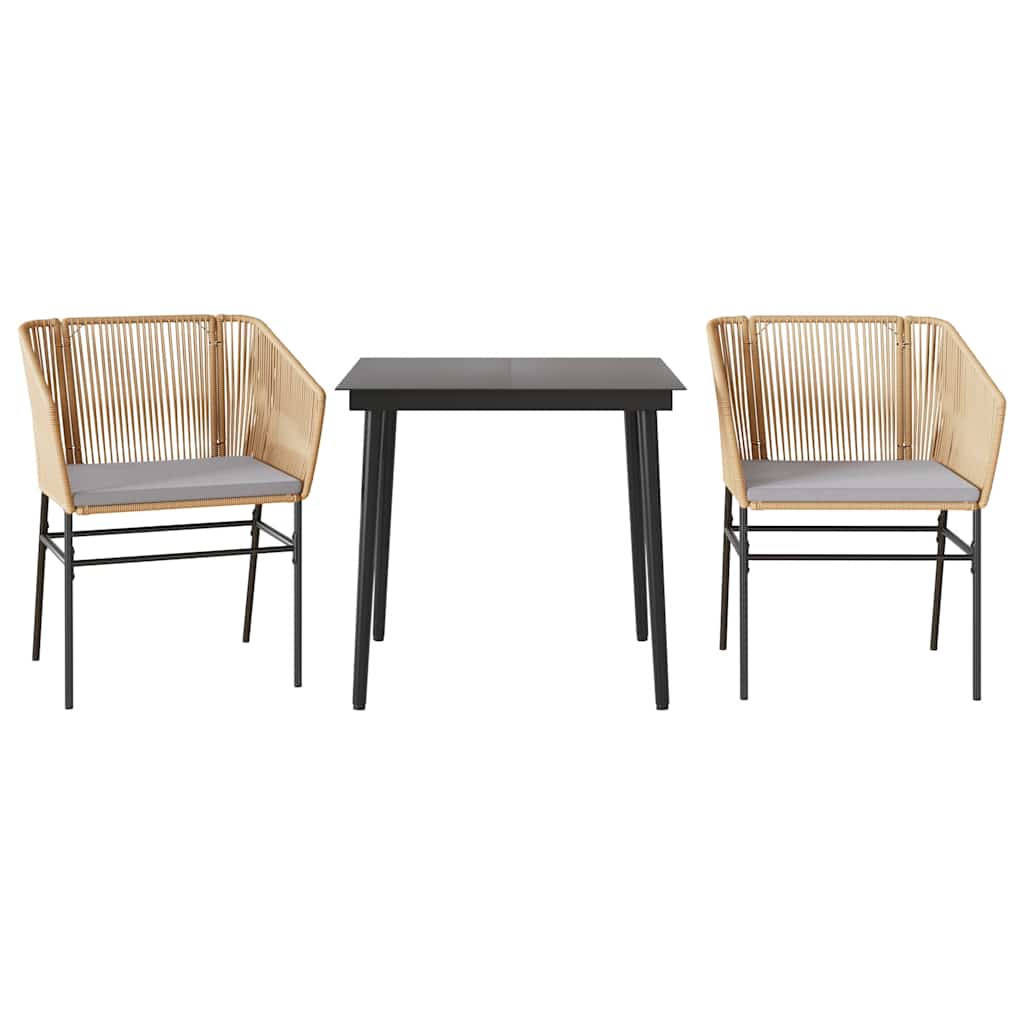 3-tlg. Garten-Essgruppe mit Kissen Braun Poly Rattan Glas