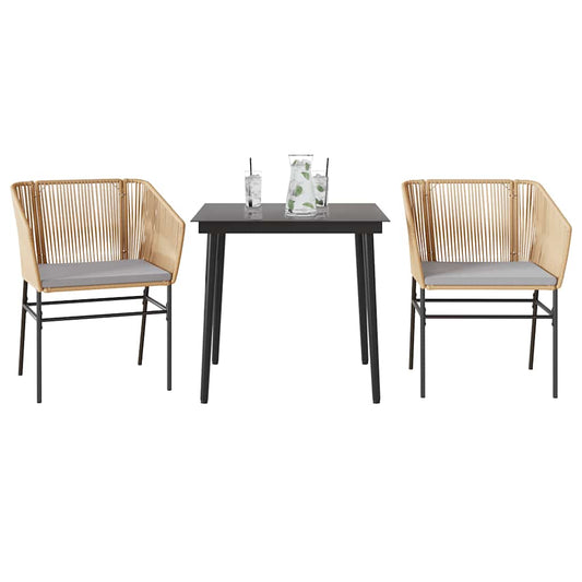 3-tlg. Garten-Essgruppe mit Kissen Braun Poly Rattan Glas