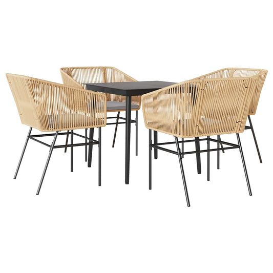 5-tlg. Garten-Essgruppe mit Kissen Braun Poly Rattan Glas