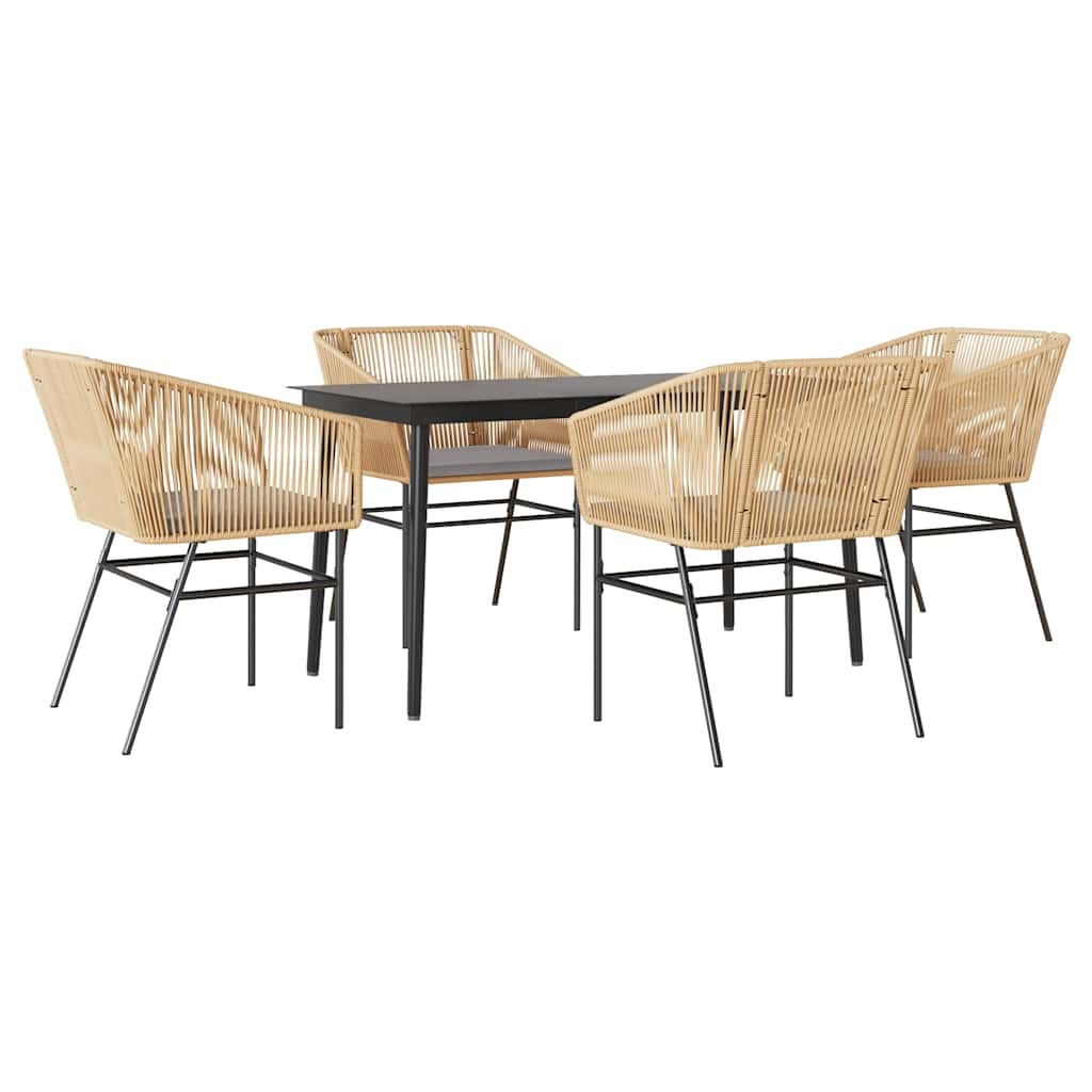 5-tlg. Garten-Essgruppe mit Kissen Braun Poly Rattan Glas