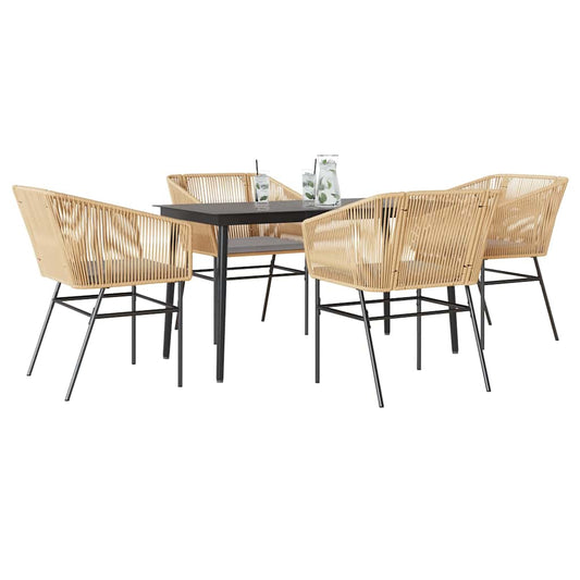 5-tlg. Garten-Essgruppe mit Kissen Braun Poly Rattan Glas