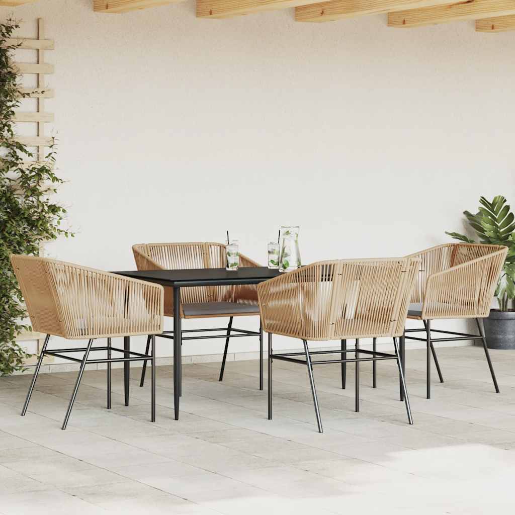 5-tlg. Garten-Essgruppe mit Kissen Braun Poly Rattan Glas
