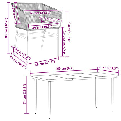 5-tlg. Garten-Essgruppe mit Kissen Braun Poly Rattan Glas