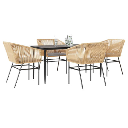 5-tlg. Garten-Essgruppe mit Kissen Braun Poly Rattan Glas