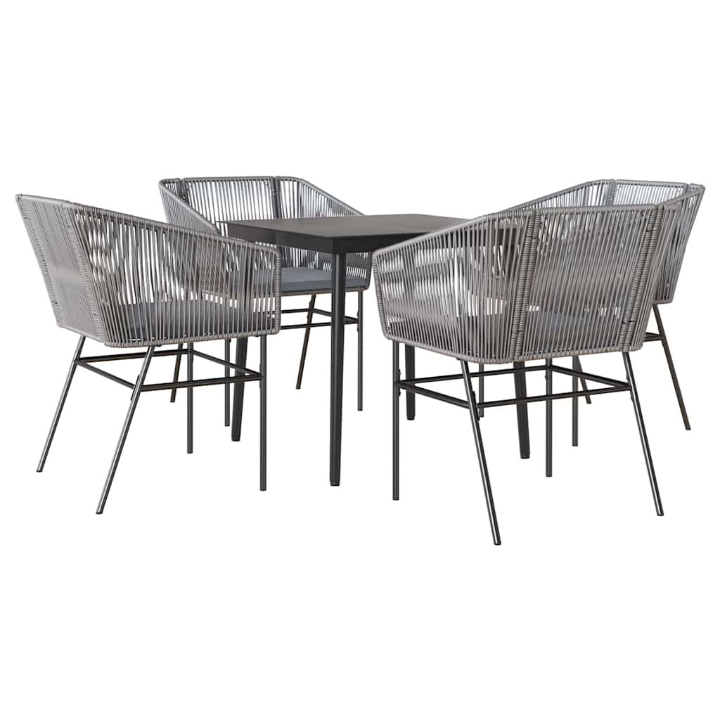 5-tlg. Garten-Essgruppe mit Kissen Grau Poly Rattan Glas