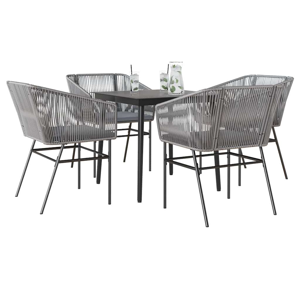5-tlg. Garten-Essgruppe mit Kissen Grau Poly Rattan Glas