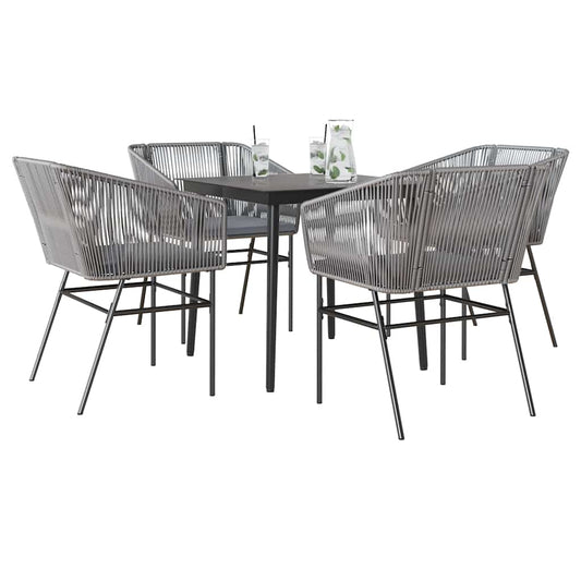 5-tlg. Garten-Essgruppe mit Kissen Grau Poly Rattan Glas