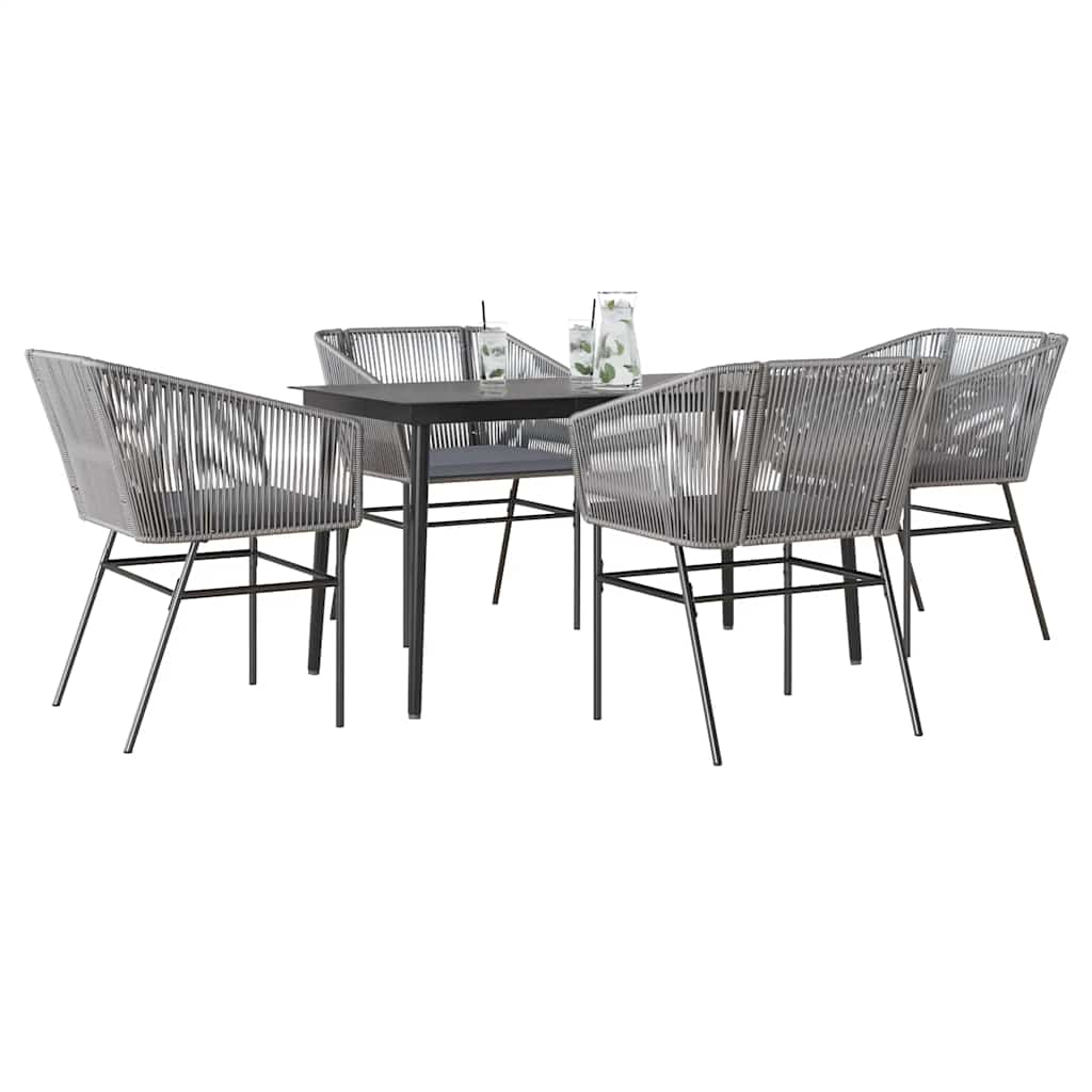 5-tlg. Garten-Essgruppe mit Kissen Grau Poly Rattan Glas