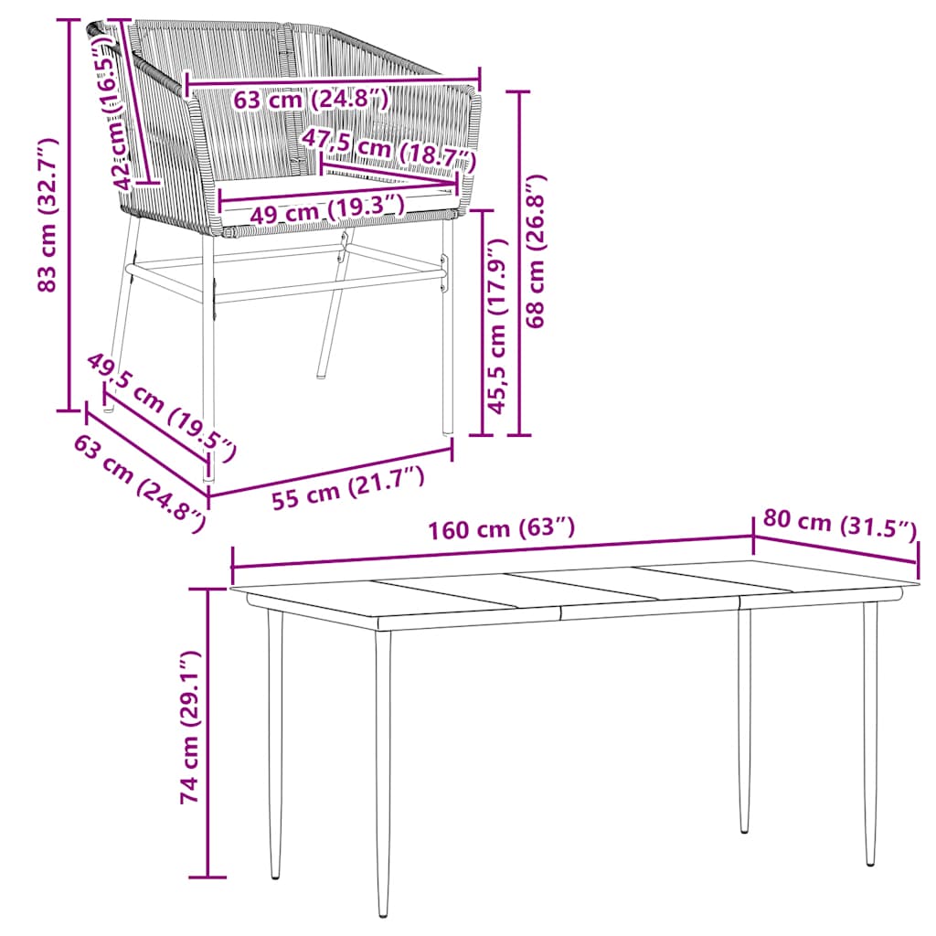 5-tlg. Garten-Essgruppe mit Kissen Grau Poly Rattan Glas
