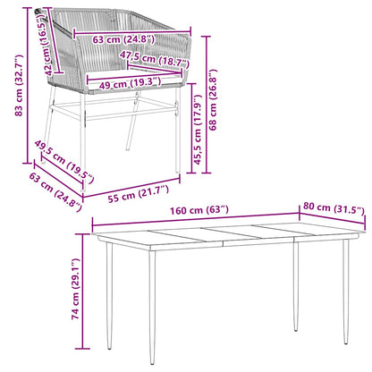 5-tlg. Garten-Essgruppe mit Kissen Grau Poly Rattan Glas