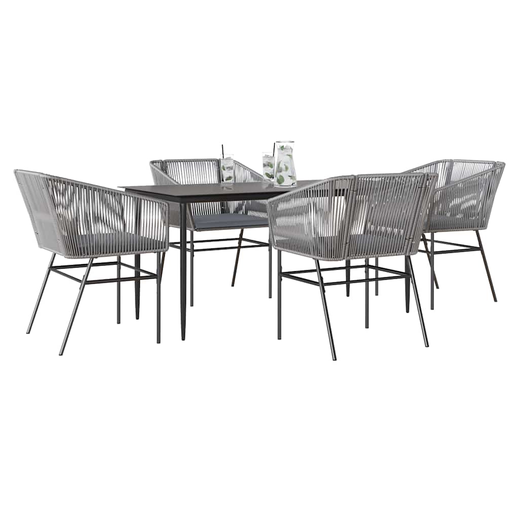 5-tlg. Garten-Essgruppe mit Kissen Grau Poly Rattan Glas