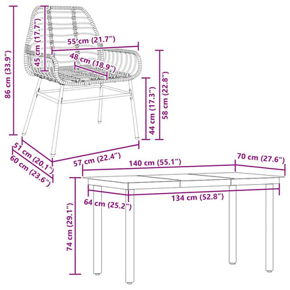 5-teiliges Garten-Esszimmerset aus schwarzem Polyrattanglas