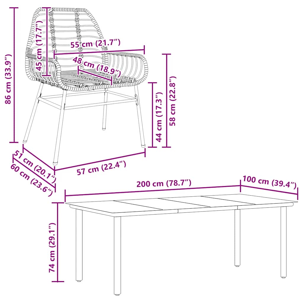 7-teiliges Garten-Esszimmerset aus schwarzem Polyrattanglas